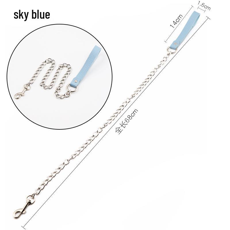 Jiuai SM Leather Collar & Metal Chain Leash - Fun Alternative Adult Sex Toys for Couples