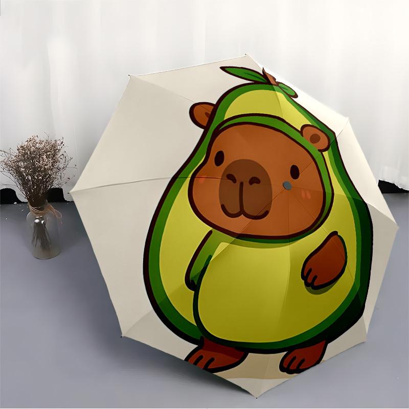 1pc Avocado Kapibala Automatic Open/Close Umbrella with One-Touch Button, Compact Folding Canopy, Sturdy 8-Rib Windproof Design S03