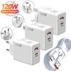 120W 6A Fast Charger PD Quick Charging USB C Power Adapter Wall Charger With Type C Cable For High Power Fast Charging Devices