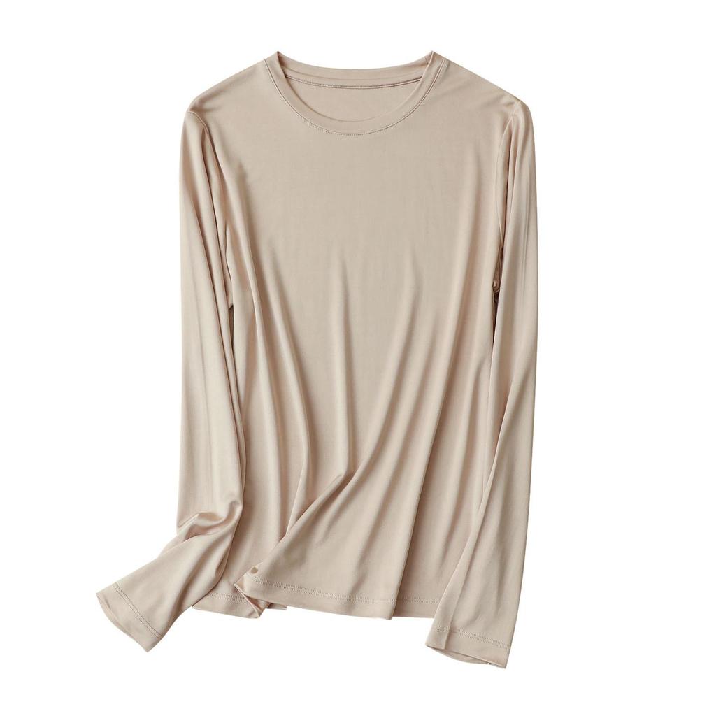 Women's Heavyweight Mulberry Silk Long Sleeve Top - Warm 160g, Small Round Neck, Perfect for Autumn/Winter