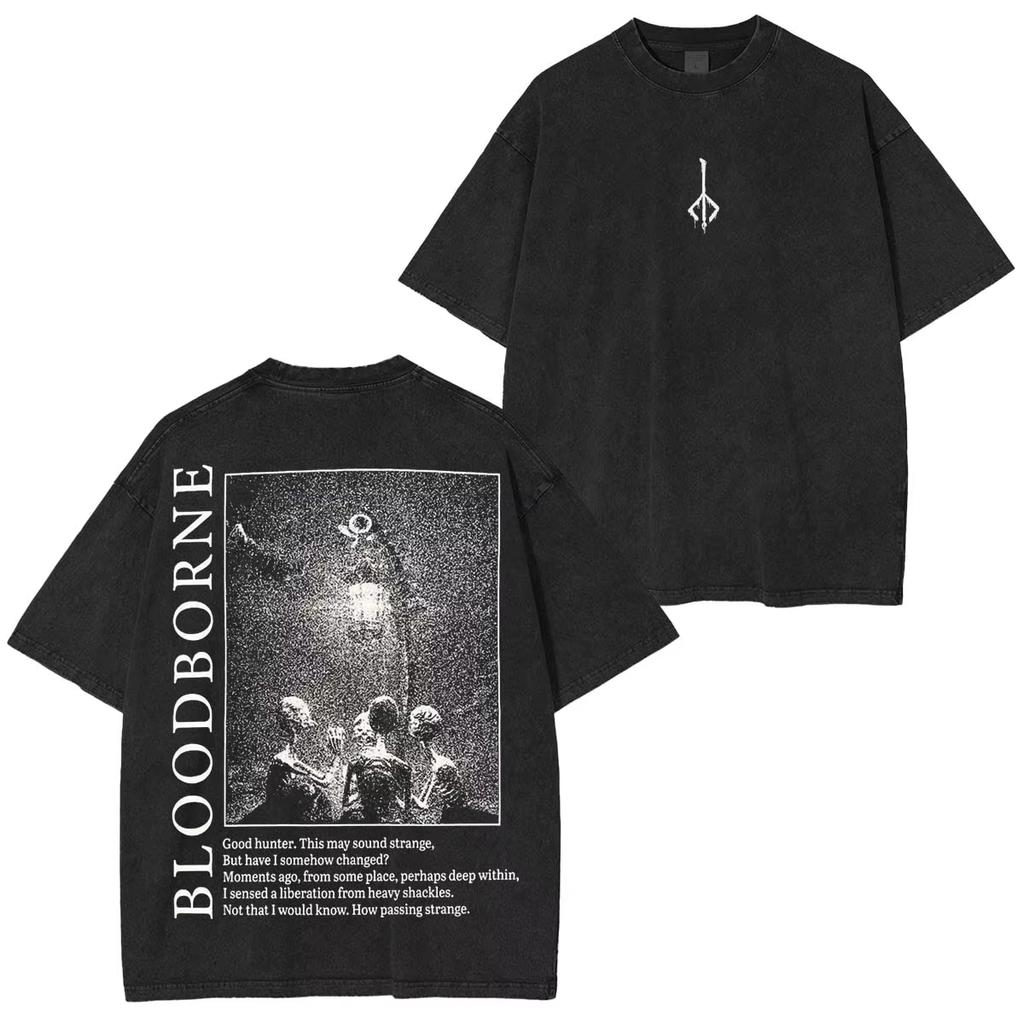 Bloodborne Ludwig The Accursed Holy Blade Grim T-shirt Hunter and Lamp Messengers Oversize Washed Summer Casual Streetwear Short Sleeve Tee Tops
