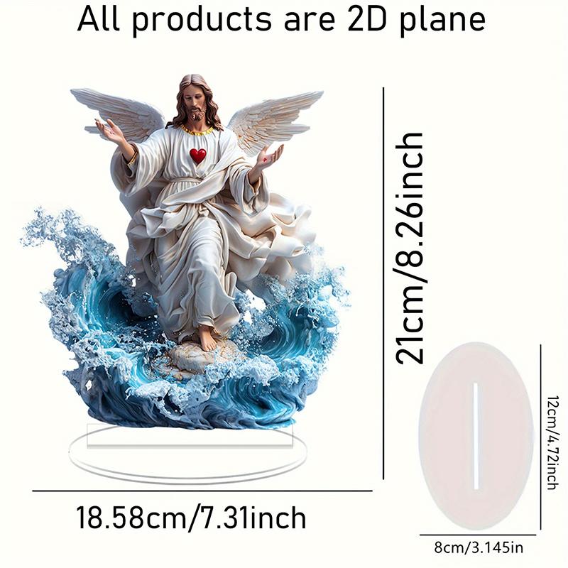 Святейшее Сердце Иисуса Ангел с Основанием Акрил Традиционное Религиозное Искусство Настольный