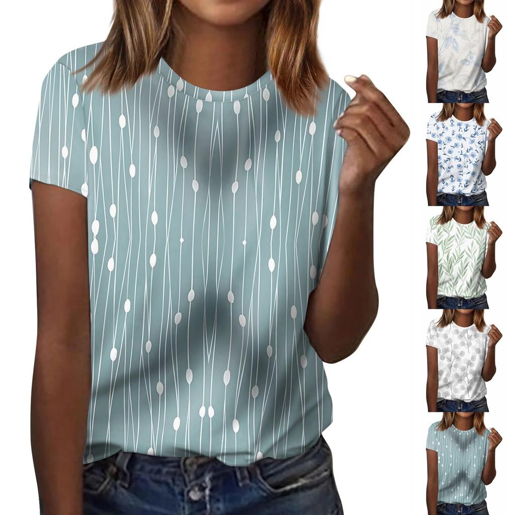 Женская модная повседневная блузка с коротким рукавом и цветочным принтом, пуловер с круглым вырезом