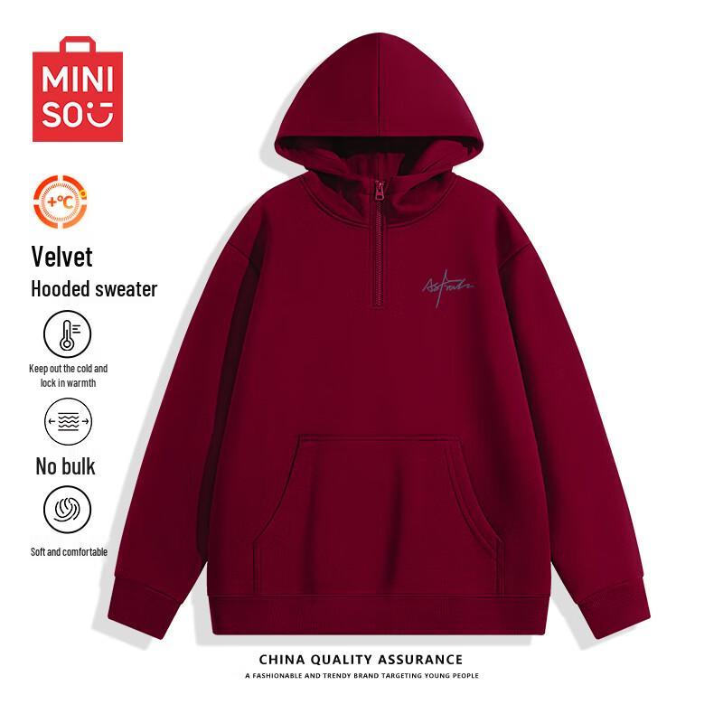 MINISO Men's Hooded Half-Zip Fleece Sweatshirt