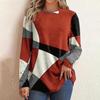 Women Tops Round Neck Long Sleeve Contrast Color Geometric Print Loose Fit Tee Shirt Casual Pullover Tops