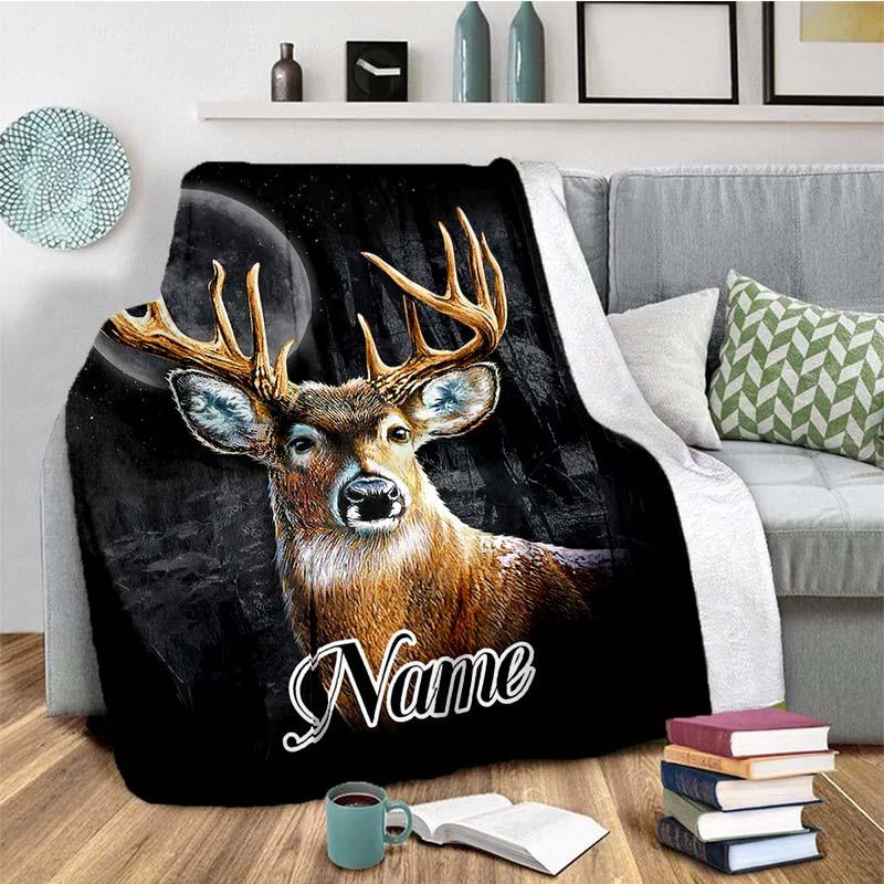 Deer Under The Moon Customize Your Name Blanket Used For Chair Office Sofa Bed Camping Soft And Warm Giving Friends And Relatives Birthday Graduation