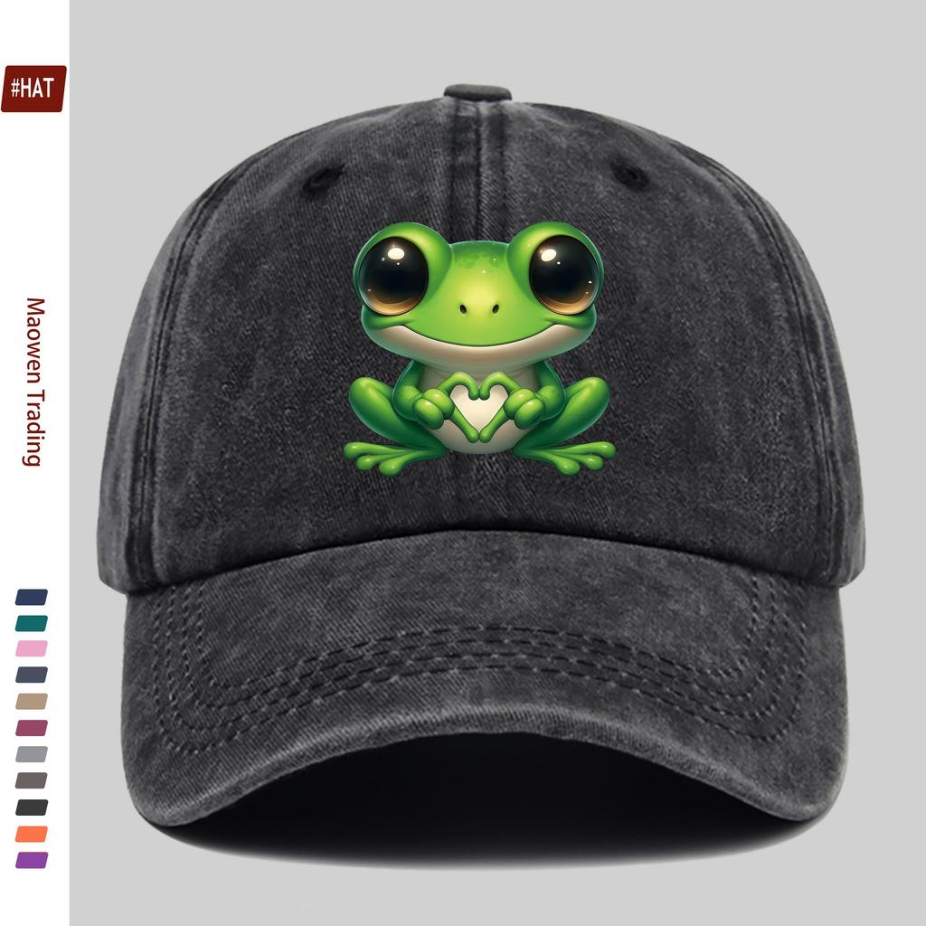 pc pcs Adjustable Frog Print Trucker Hat Vintage Washed Baseball Cap with Buckle Closure Lightweight Suitable for Men Wom