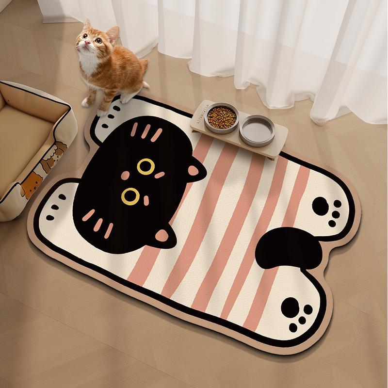 Pet Mat: Впитывающий, водонепроницаемый коврик для пола для собак/кошек, устойчивый к грязи, защищающий от брызг, мультяшный дизайн, диатомит.
