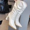 Новые белые ботильоны на высоком каблуке, женские модные замшевые ботинки, женские туфли на толстом каблуке, ботильоны-тапочки, женские туфли