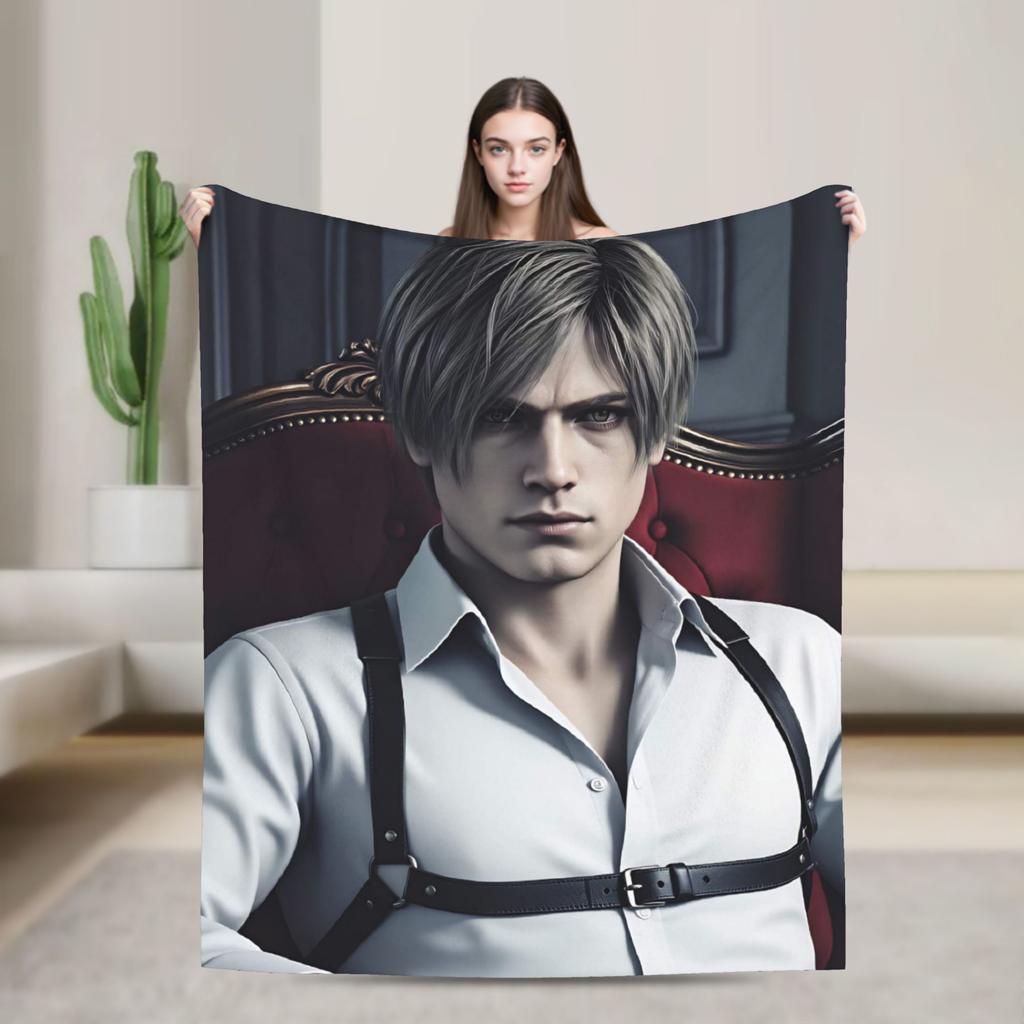 Leon Kennedy Throw Blanket Super Soft Funny Blanket For Couch Chair Travel Flannel Bedspread Bed Cover