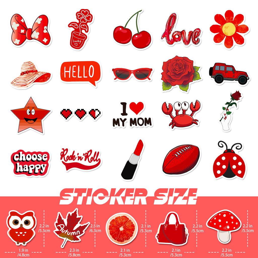 Pick Up Leaks! 50 Red Mix And Match Stickers Vsco Red Small Fresh Stickers Cute Cartoon Personalized Luggage
