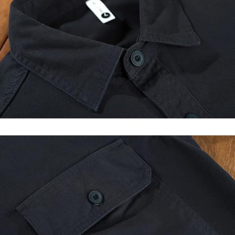 Японский стиль рабочая одежда хлопковые мужские рубашки весна/осень повседневная рубашка с длинным рукавом уличная одежда двойной карман свободный топ на пуговицах