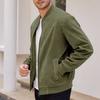 Men Suede Jacket Stand Collar Long Sleeve Zipper Placket Coat with Side Pockets Solid Color Loose Fit Ribbed Cuffs Hem Outwear