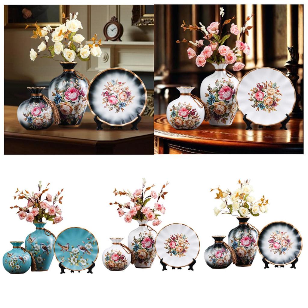 3Pcs Ceramic Vases Stylish Ornaments Wedding Decorations Lightweight Flower Arrangement Display for Bedroom Cabinet Balcony