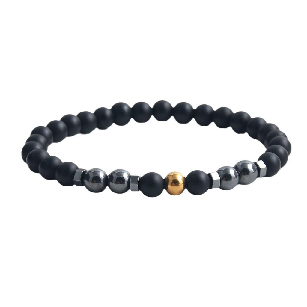 A Piece of Frosted Stone, Black Beads, Black Gallstones, Natural Stone Bead Bracelet, Retro Magnetic Bracelet, Men's Accessory