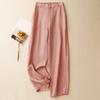 Summer 2025 Plus Size Women Vintage Linen Casual Loose Wide Leg Pants Basic Elastic High Waist Pants Long Trousers