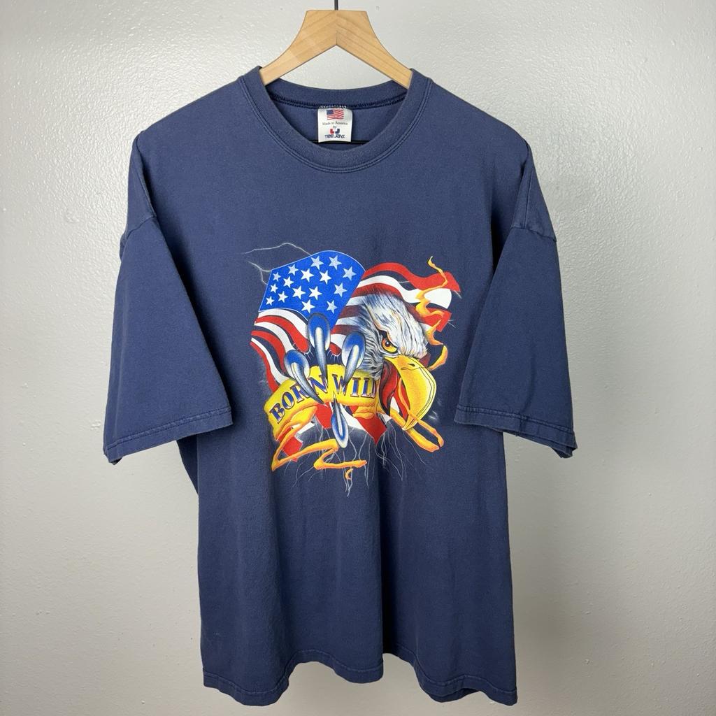 Vintage 90s Born Wild Eagle Biker Motorcycle T Shirt Size XL Navy Blue USA Unisex T-Shirt