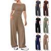 Women's 2 Piece Outfits Sets Ruched Short Sleeve Tops  Wide Leg Pants Tracksuit Sets