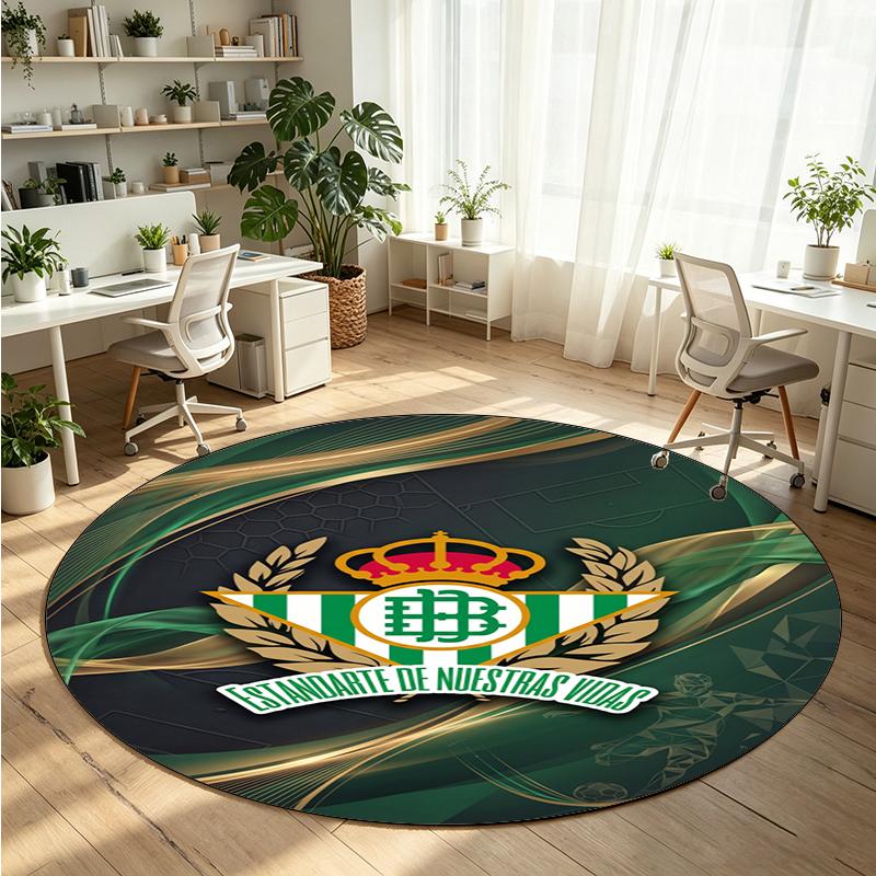 Real Betis Football Printed Round Crystal Velvet Rug Soft Non Slip Floor Carpet For Bedroom Holiday Gift