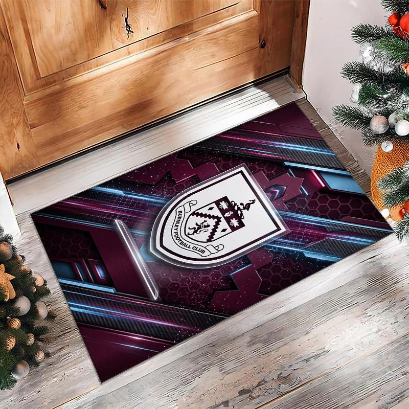 Burnley Football Print Crystal Velvet Rug, Comfortable Water Absorbent Non Slip Indoor Floor Carpet
