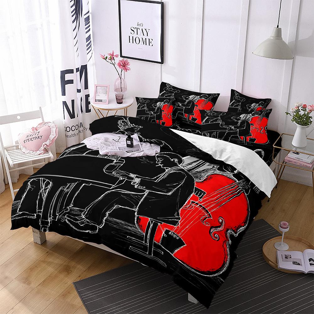 Полиэстеровый комплект пододеяльника с музыкальной тематикой, 3D комплект постельного белья с гитарой и пианино, размеры кинг, квин, твин, полный для детской комнаты, для мальчиков и девочек