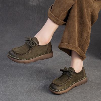 Туфли-балетки из натуральной кожи, удобные, универсальные, на шнуровке, для работы, в стиле ретро, с мягкой подошвой, женские