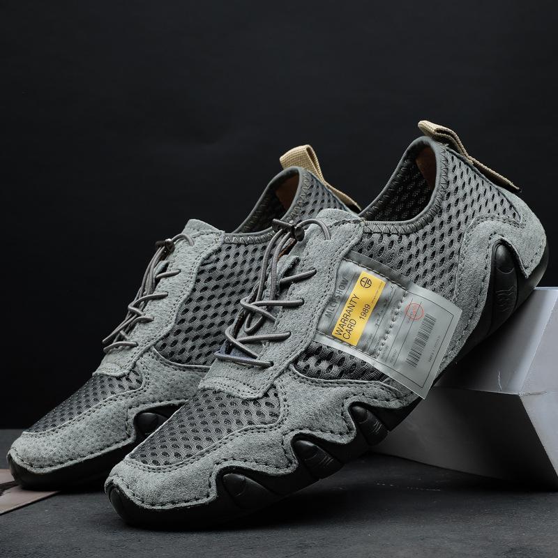 Men's Doudou Shoes Mesh Trend Casual Versatile Leather Shoes Korean Version Non-slip Large Size One-pedal Lazy Shoes Driving Shoes