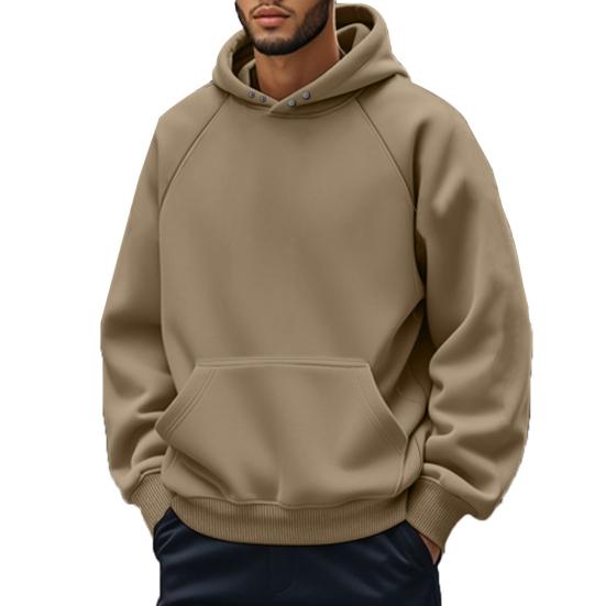 Men Hoodie Solid Color Sweatshirt with Hood Large Front Pocket Thickened Warm Pullover for Autumn Winter Street Sports Wear