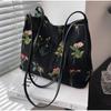 Large-capacity Embroidered Tote Bag Women Summer Trendy Cloth Bag Niche Embroidery Shoulder Bag Texture Bucket Bags Canvas Bags CLE