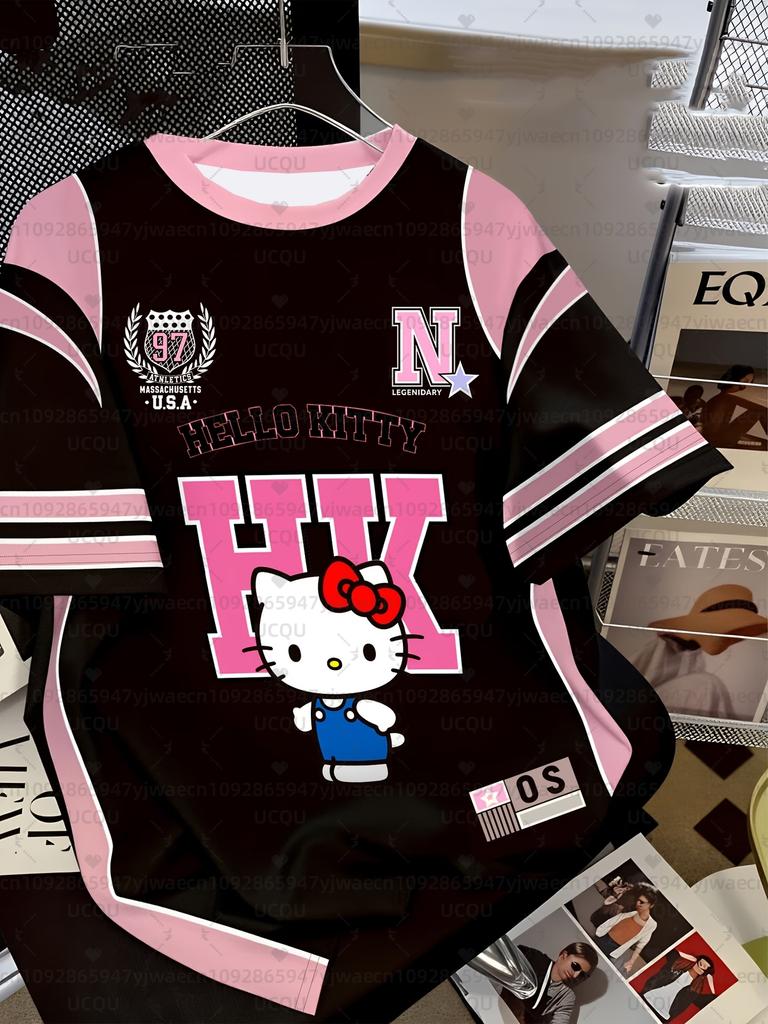 Летняя женская повседневная футболка с 3D-принтом Hello Kitty, милая футболка для активного отдыха, футболка с круглым вырезом