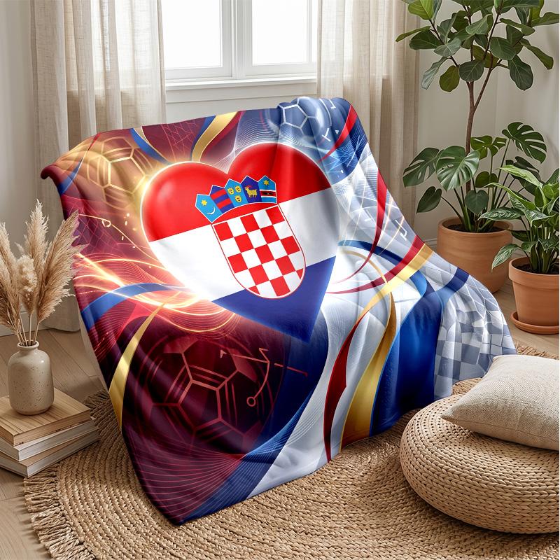 Croatia Football Printed Flannel Blanket Skin Friendly Warm Decorative Throw for Indoor Couch Bed Daily Use