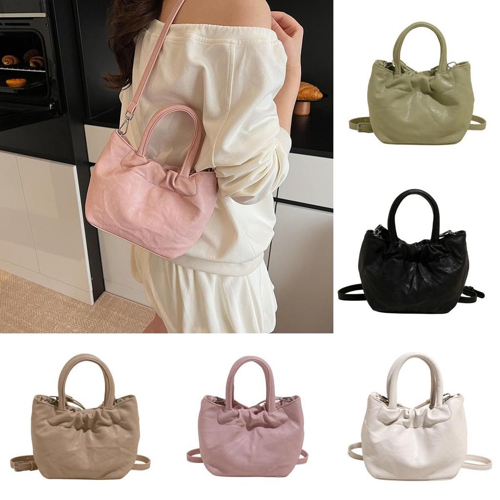 Pleated Design Pu Shoulder Bag Women Minimalist Solid Color Magnetic Closure