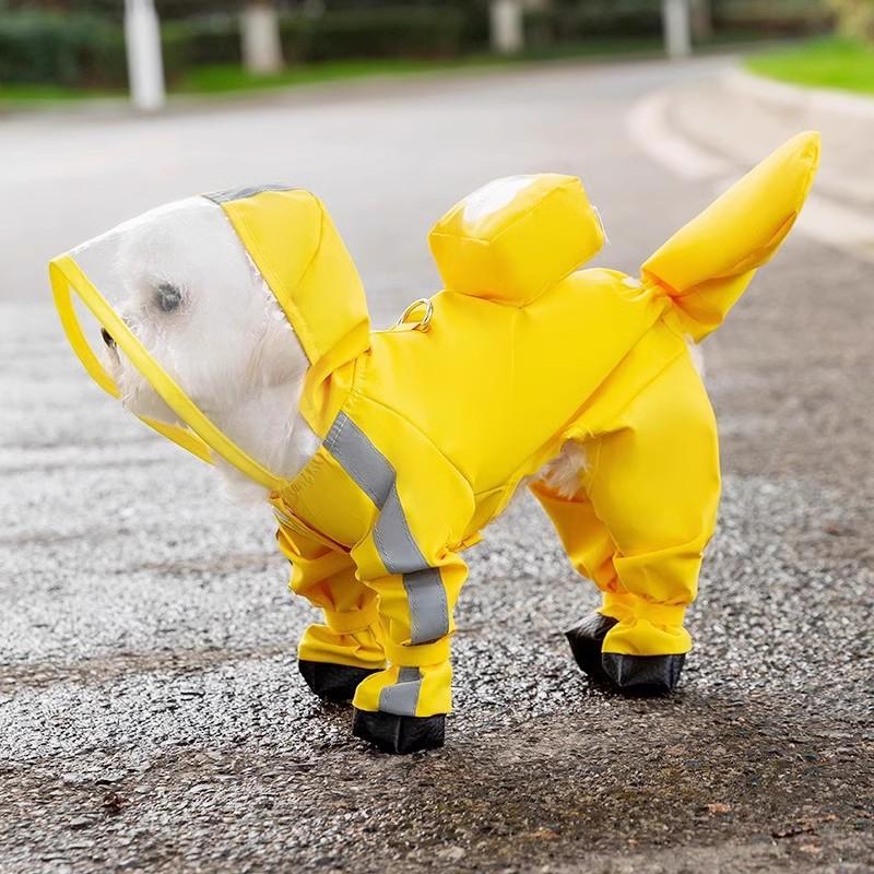 Waterproof Full-Body Raincoat With Leg Coverage Leash Hole Small Dogs Like Bichon Teddy