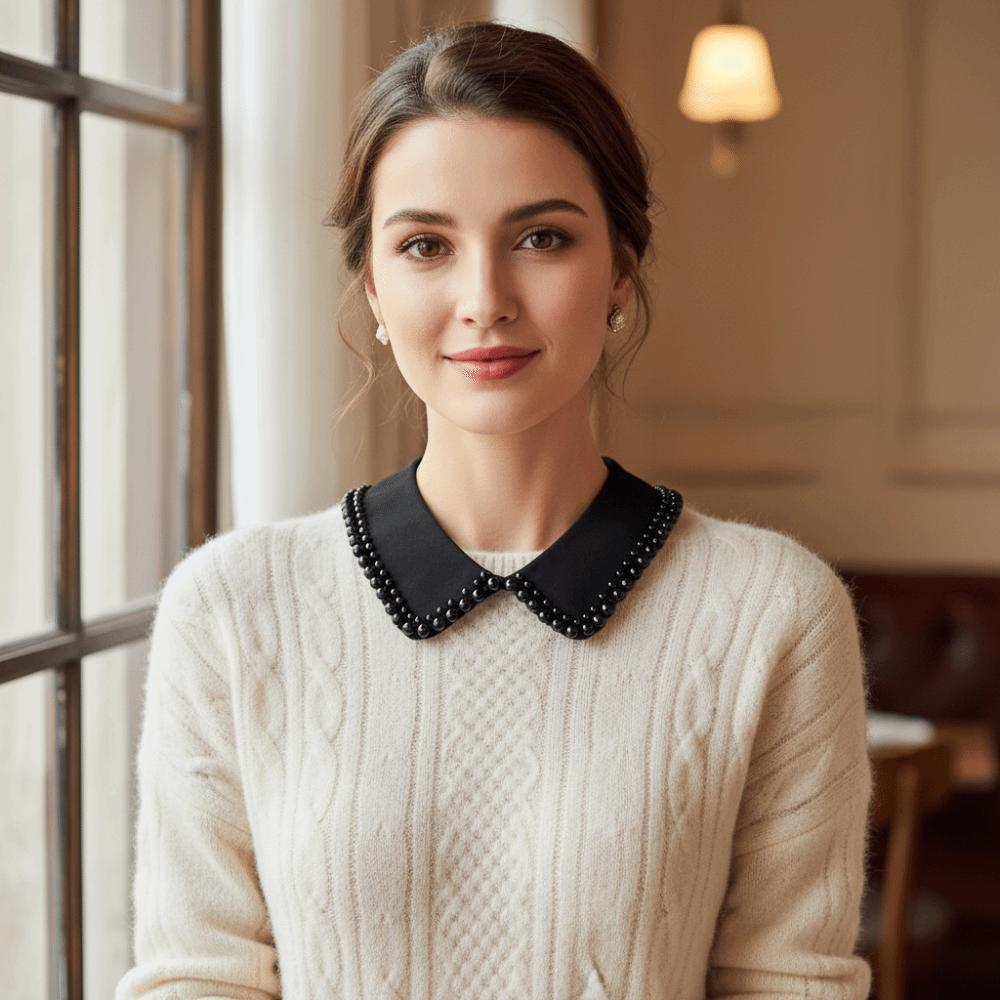 Elegant Fake Collar Pearl Border Shirt Collar Accessory Fashionable Dress Blouse Decor  For Women