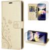 Case and 2 Tempered Glasses for Xiaomi Redmi Note 14 Pro 5G (not for 4G) Protection PU Leather with Flower Butterfly Pattern - Gold