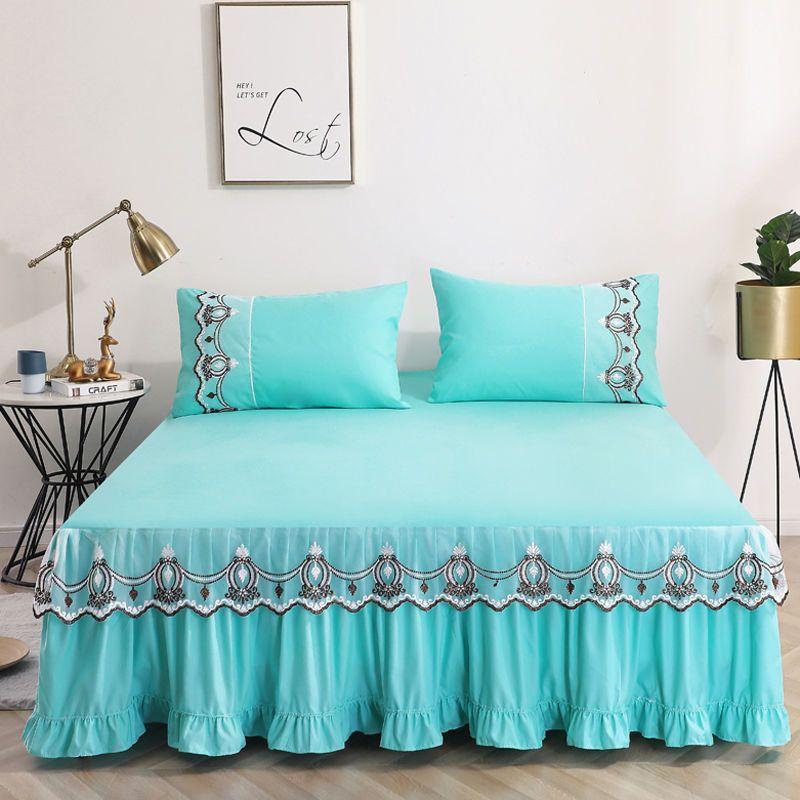 Современная минималистичная кружевная юбка-кровать в стиле принцессы, приятное для кожи хлопковое нескользящее покрывало, бытовая юбка-кровать, комплект из трех предметов