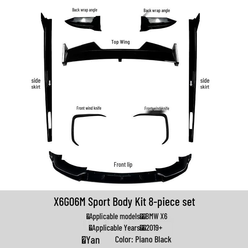 Комплект для внешней модификации BMW X6 G06 Sport 2019+: Передний сплиттер, Дефлектор, Заднее антикрыло, Пороги.