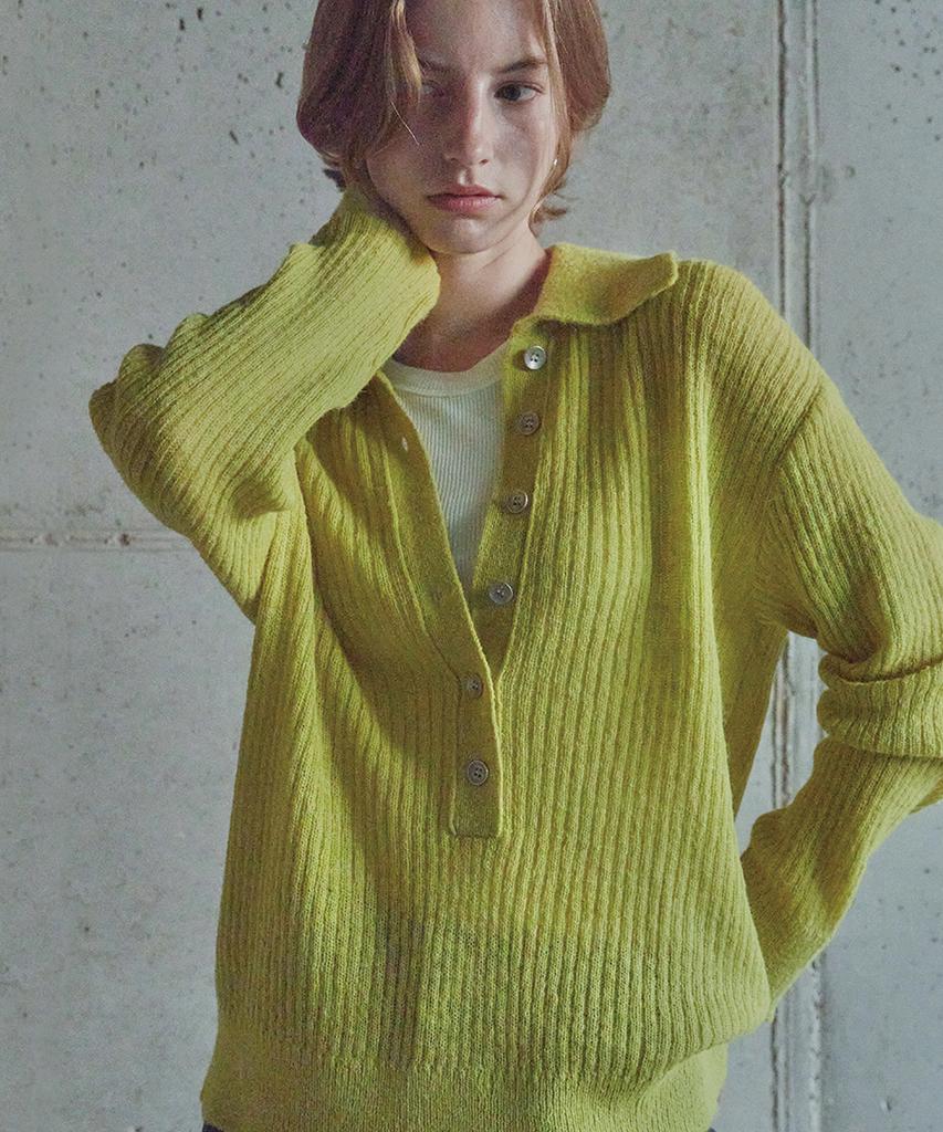 IHR Deep Button Collar Knit / Lime