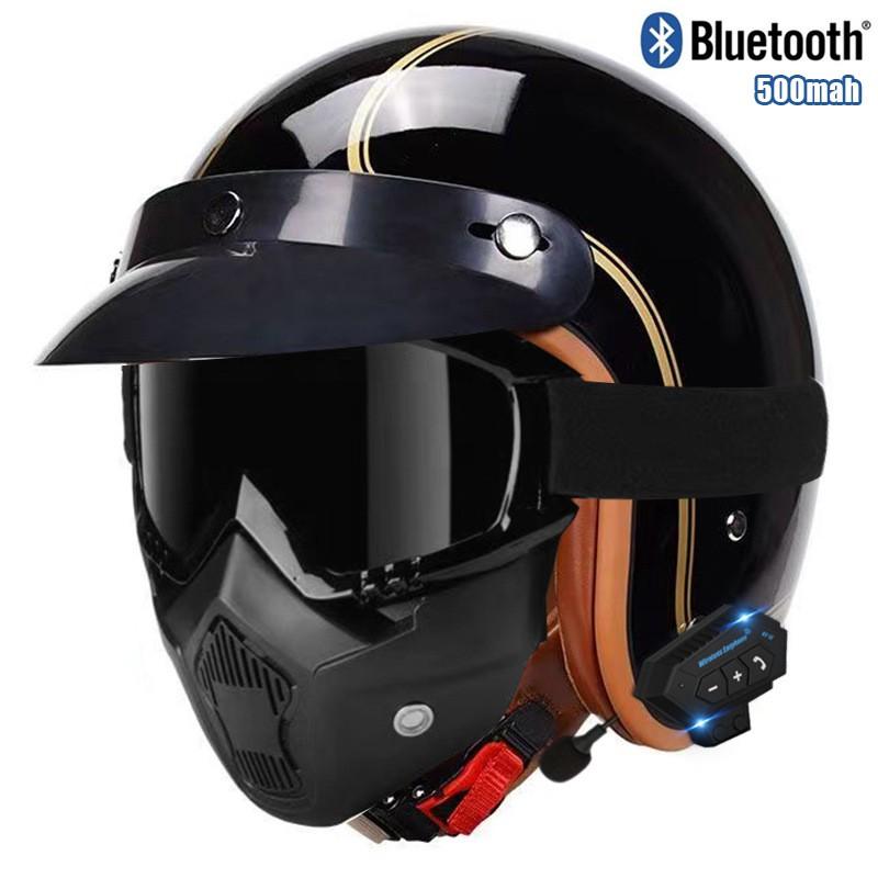 DOT Certified 3/4 Motorcycle Helmet Men Women Retro Style ABS Cruiser Scooter Half With Bluetooth Option