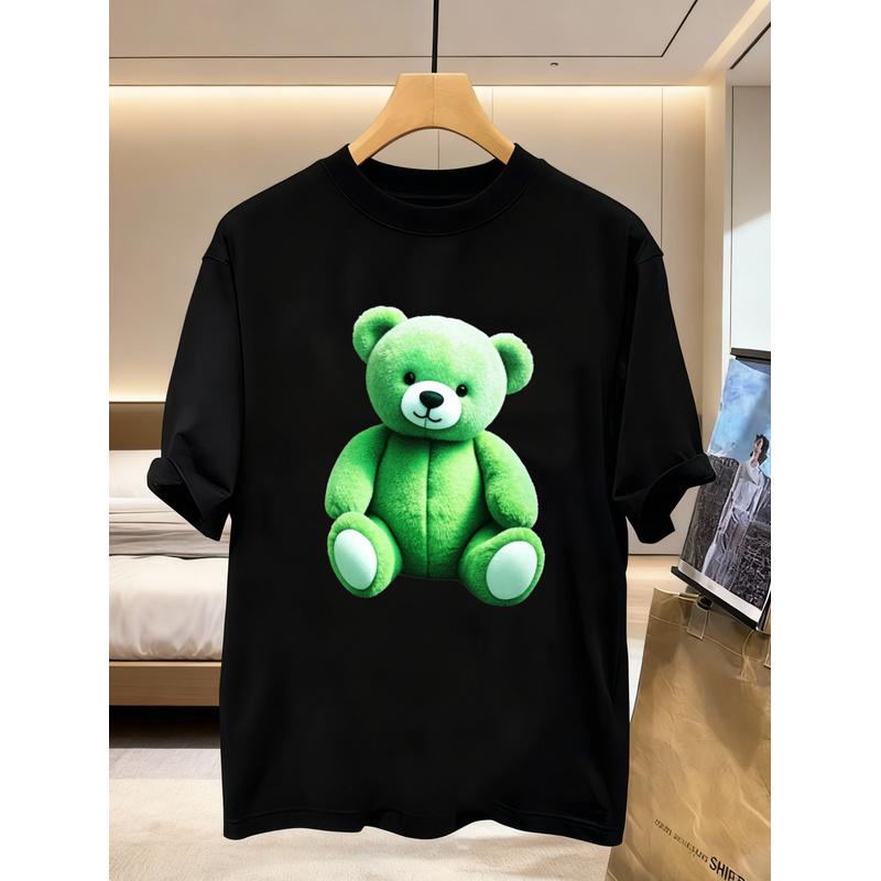 Women's & Man's T-shirts/Green Teddy Bear Print 100%/Breathable Sizes (S-3XL)/Comfortable Fabric/Ideal for Sports & Casual Wear/Must-have for