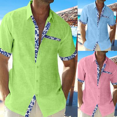 Летние рубашки для мужчин Повседневные рубашки с коротким рукавом Блузки Однотонные рубашки с отложным воротником Официальные пляжные рубашки Мужская одежда