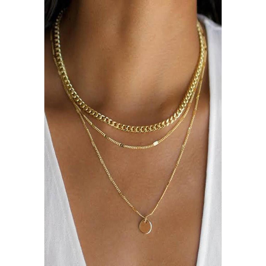 Комбинированное ожерелье золотого цвета. Комплект комбинированной цепочки, состоящий из 6 женских ожерелий - 2913