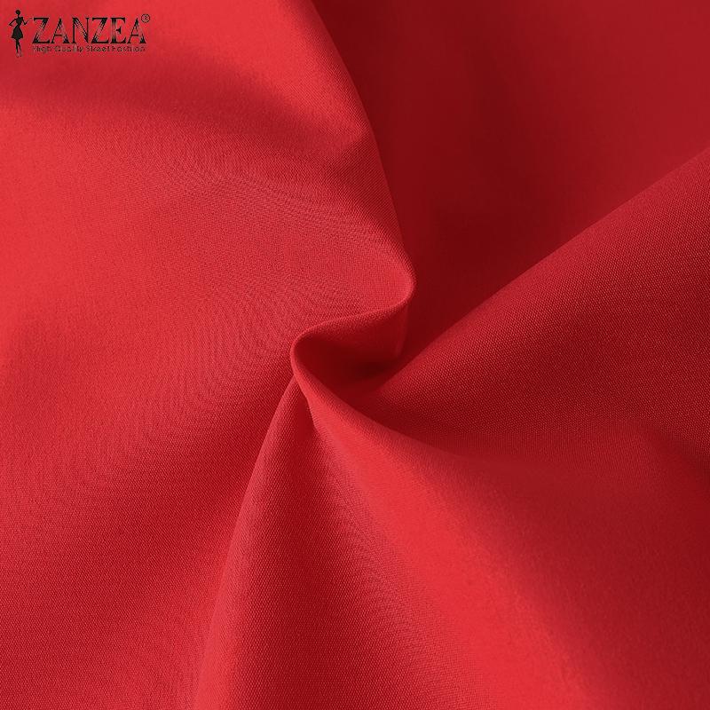 ZANZEA Women Summer Elegant Round Neck Sleeveless Solid Color Waist Dress