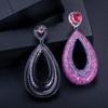 WWJ Top Quality Party Jewelry Full Pave Tiny Rose Red Purple Cubic Zirconia Big Tear Drop Earrings