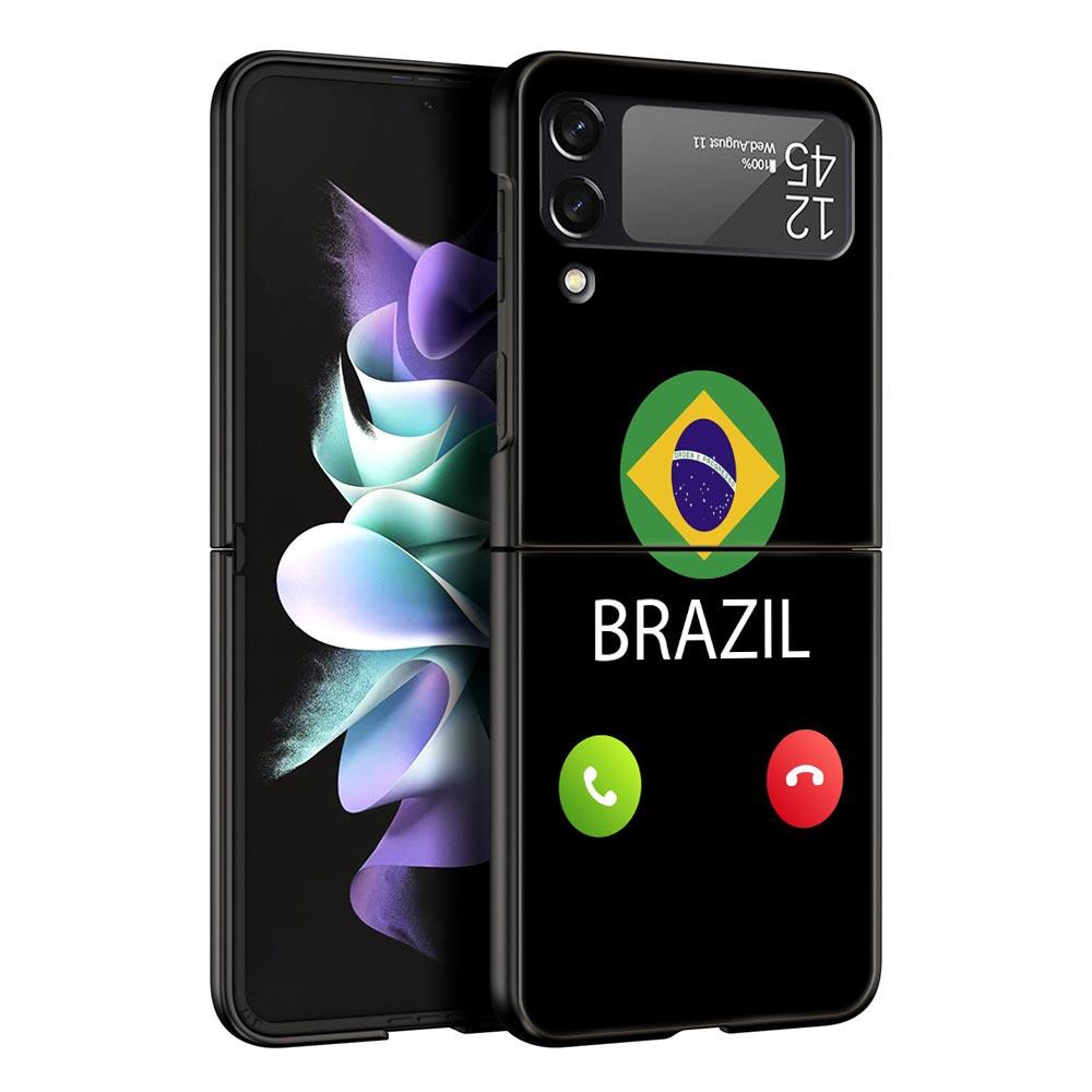 Чехол для телефона с футбольным флагом Бразилии для Samsung Galaxy Z Flip 3 4 5, черный складной жесткий защитный чехол для мобильного телефона