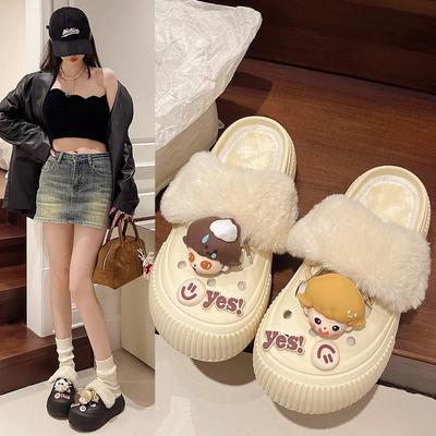 Модные съемные хлопковые тапочки для женщин Осень-Зима 2024 Новые домашние теплые тапочки для помещений Противоскользящие зимние хлопковые тапочки
