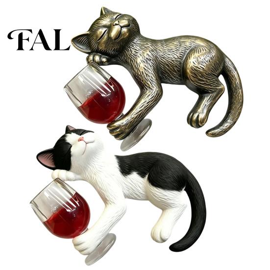 Unique Housewarming Present Drunken Cat Statue Planter Hanger, Whimsical Flower Pot Ornament, Decorative Kitten Figurine Resin Cute for Edge