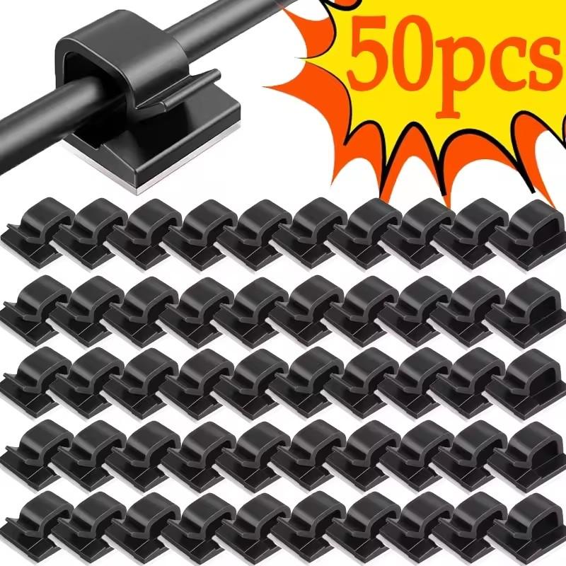 50 шт. зажимов для кабеля, самоклеящиеся черные держатели для проводов, органайзеры, зажимы для самоклеящихся автомобильных зажимов для проводов, аксессуары