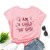A Child of God Alphabet Cotton T-Shirt Short Sleeve Round Neck Women 2d Print Tops