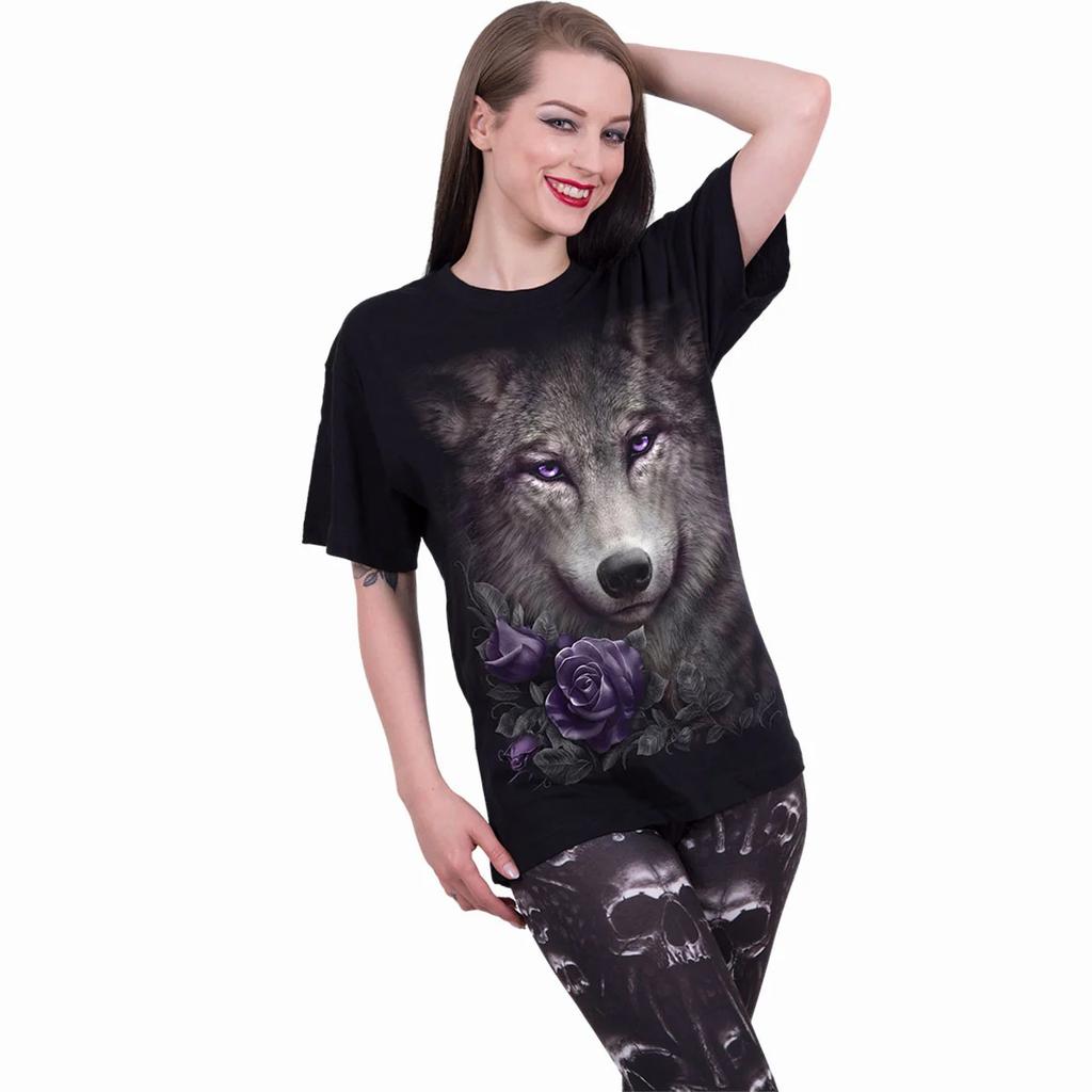Spiral Direct Unisex Adult Wolf Roses T-Shirt
